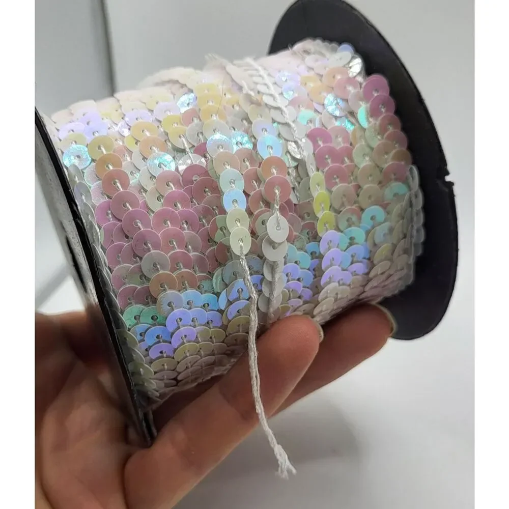 100 yards 6 mm Diameter Flat Round PVC Sequin Ribbon Sequins Sew on Iridescent
